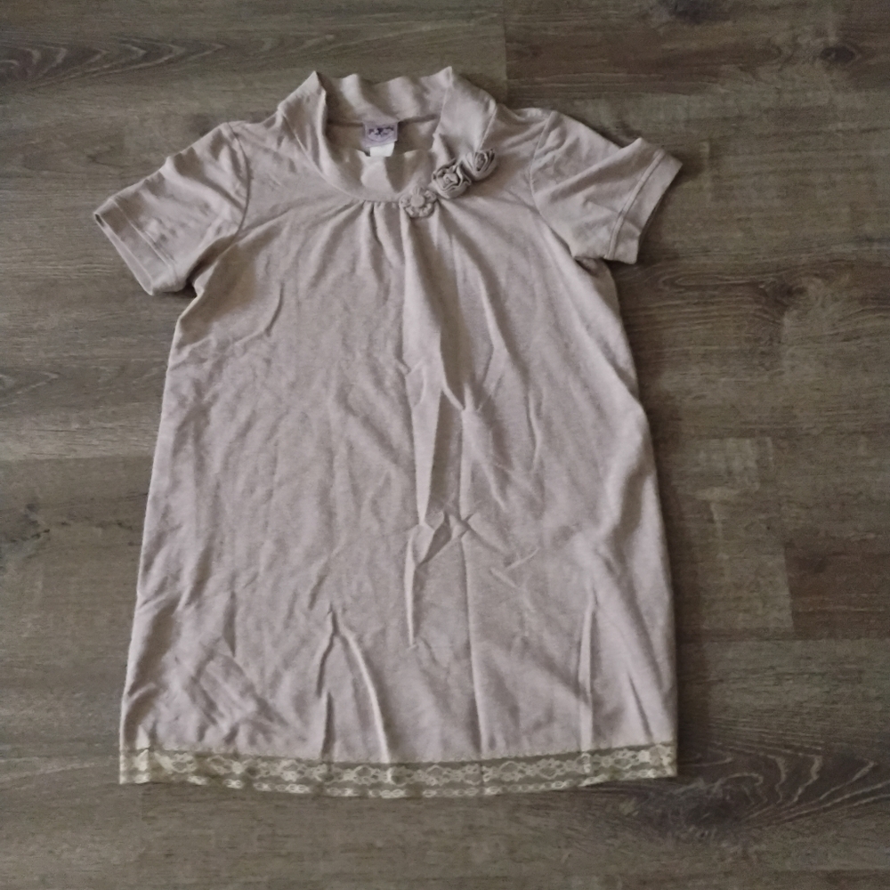 Tan/Light Brown Short-Sleeve Top/T-Shirt Dress
